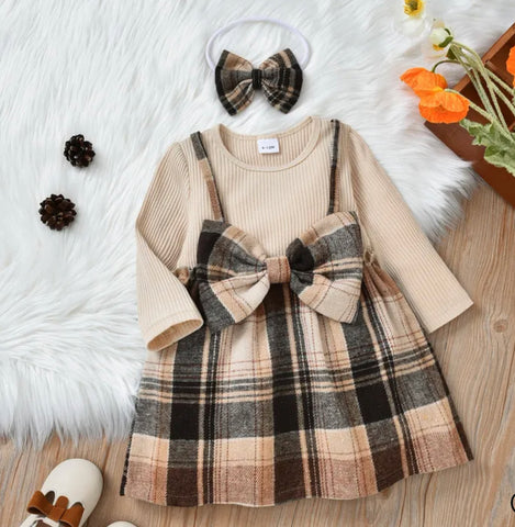 “Suzie” Plaid Suspender Dress and Bow