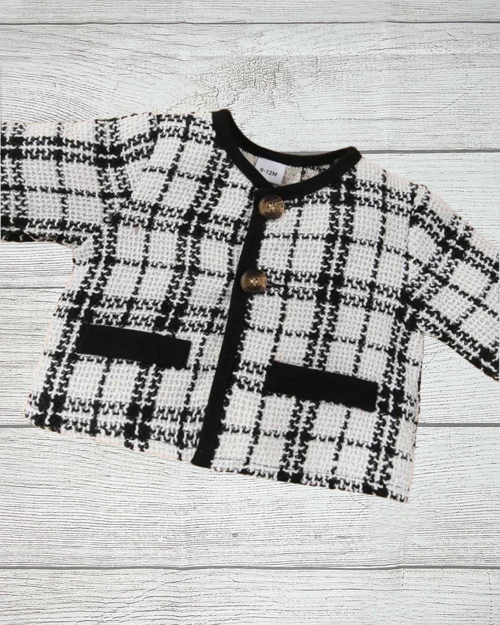 “Elsie” Buttoned Plaid Cropped Jacket