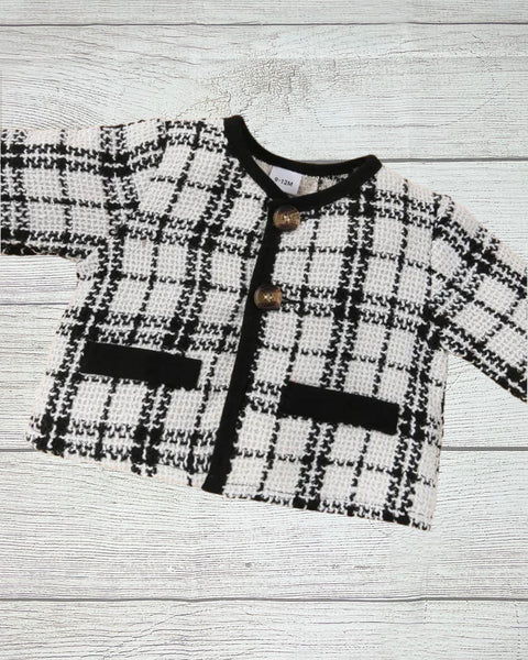 “Elsie” Buttoned Plaid Cropped Jacket
