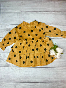 “Evelyn” Polka Dot Corduroy Long Sleeve Dress