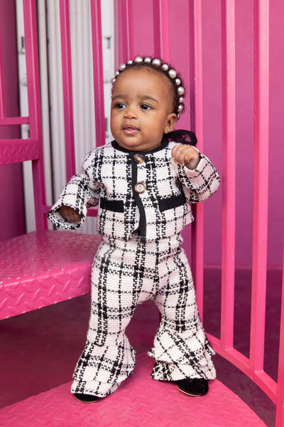 “Elsie” Buttoned Plaid Cropped Jacket