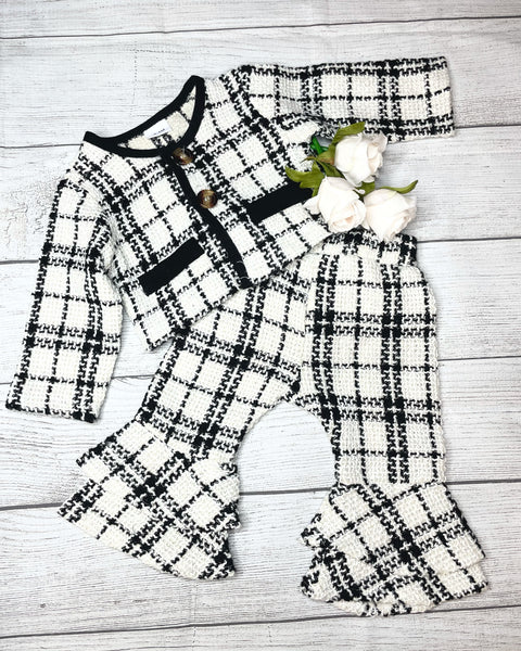 “Elsie” Double Layered Plaid Bell Bottom Pants