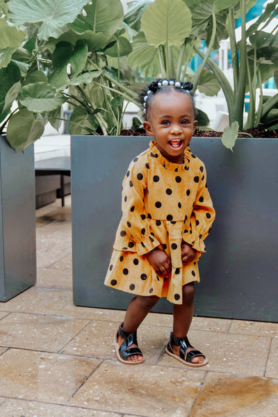 “Evelyn” Polka Dot Corduroy Long Sleeve Dress