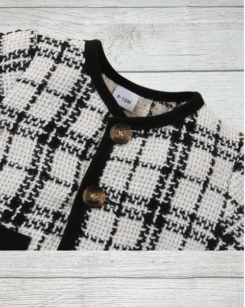 “Elsie” Buttoned Plaid Cropped Jacket
