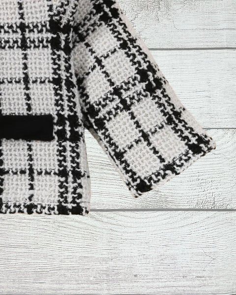 “Elsie” Buttoned Plaid Cropped Jacket
